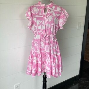 WKND Alys Pink Floral Women's Dress Size Large sea‎ coral print shells cotton